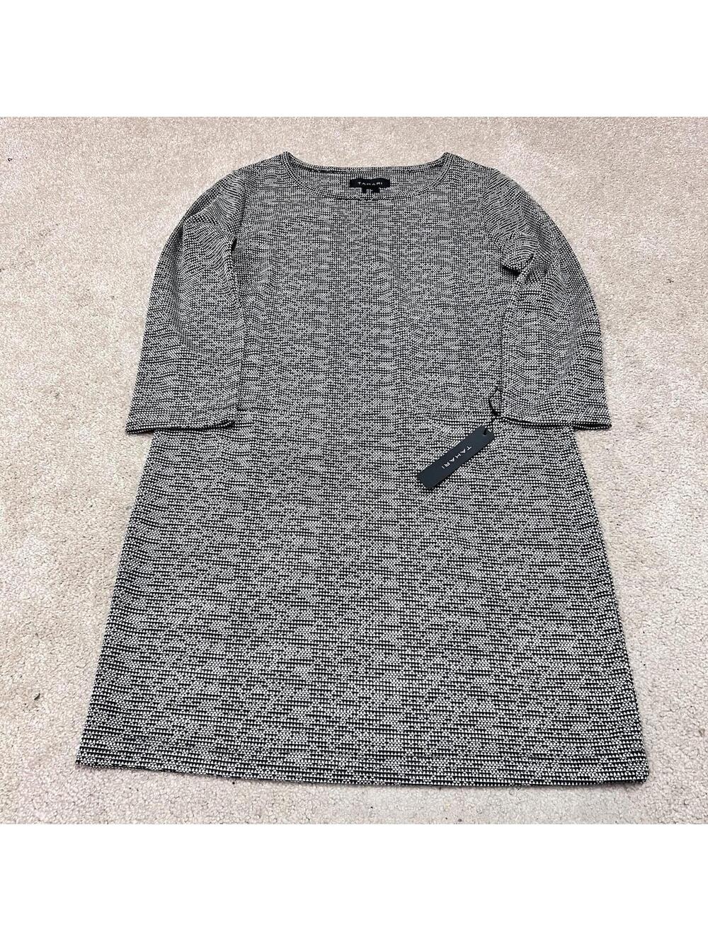 Tahari Dress Beige Black Long Sleeve Women's Size Small NWT